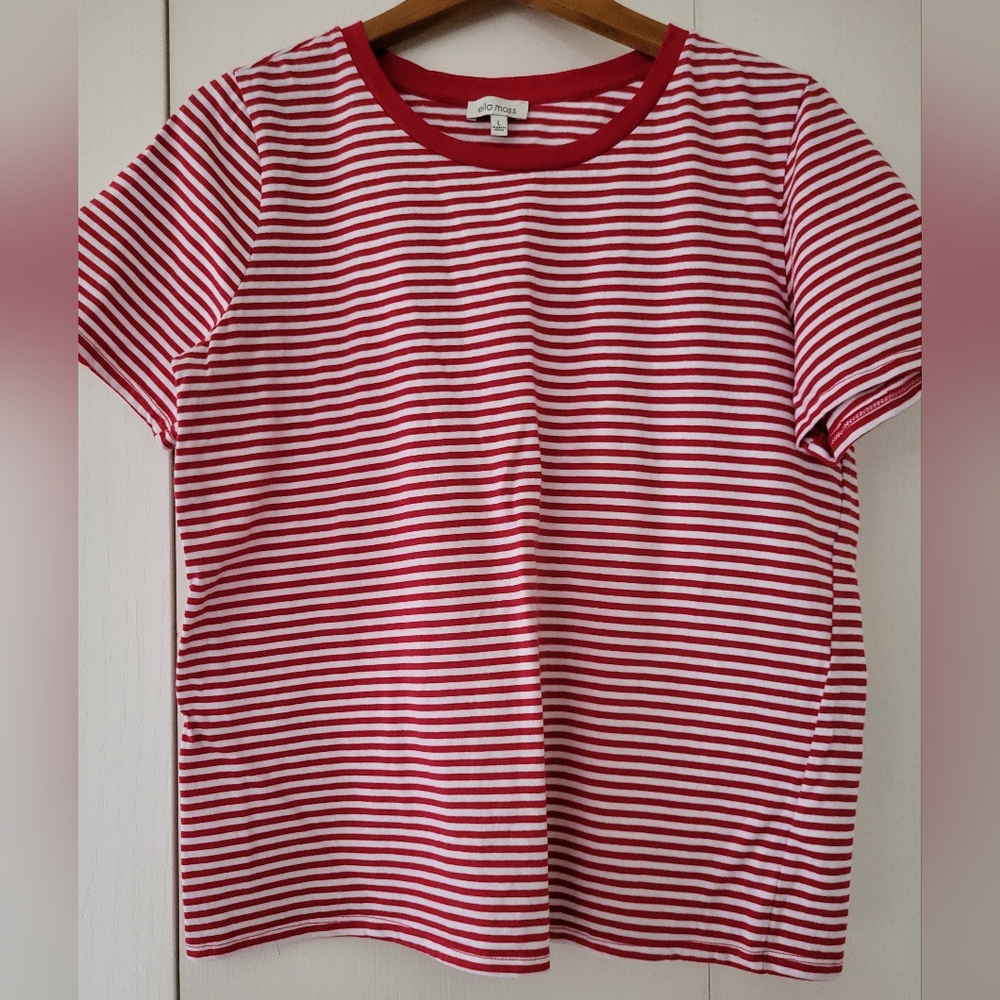 Ella Moss Red/White Striped Short Sleeve Sz L